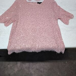 Isaac Mizrahi Blush Sequin Lace Top